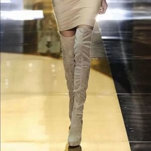 Gucci Karen over the knee suede boots taupe